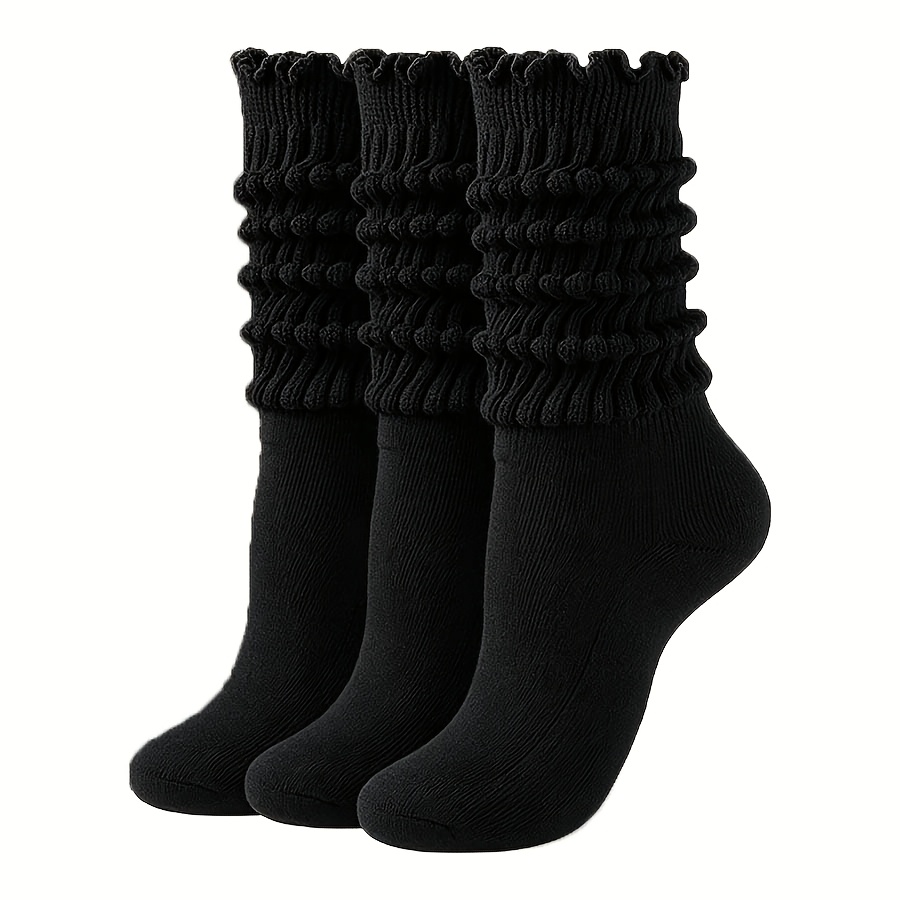 TEMU 3-pair Men's And Women's Mid-calf Socks In Black, White, And Gray With White Leaf Trim, Trendy Casual And Athletic Socks