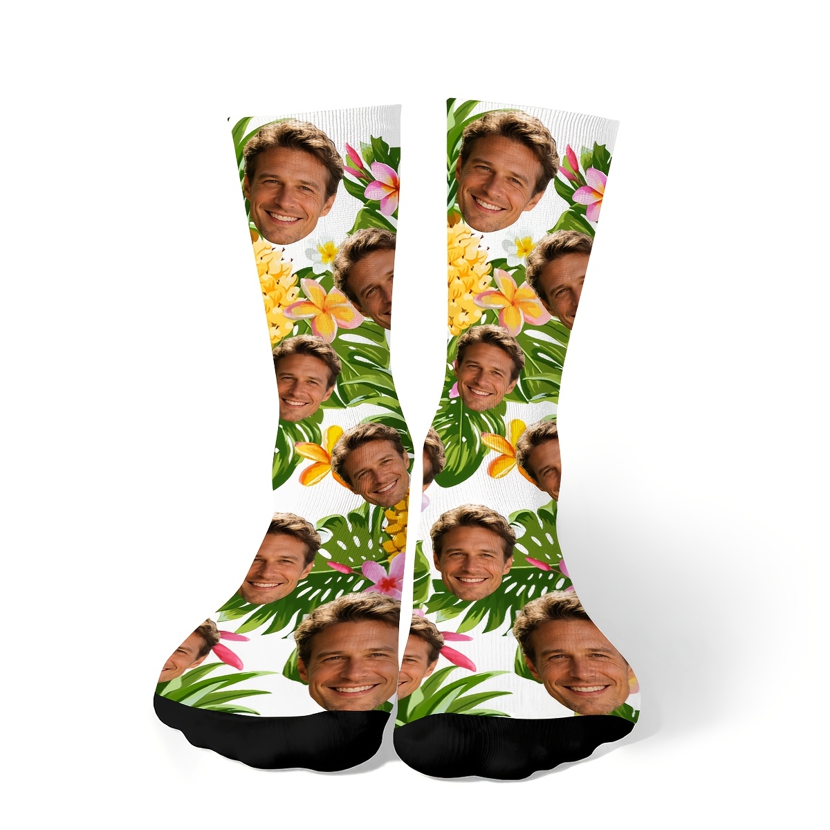 TEMU Une paire de chaussettes décontractées de style hawaïen personnalisées avec des /photos/gravures/logos, cadeaux fantaisistes parfaits pour les