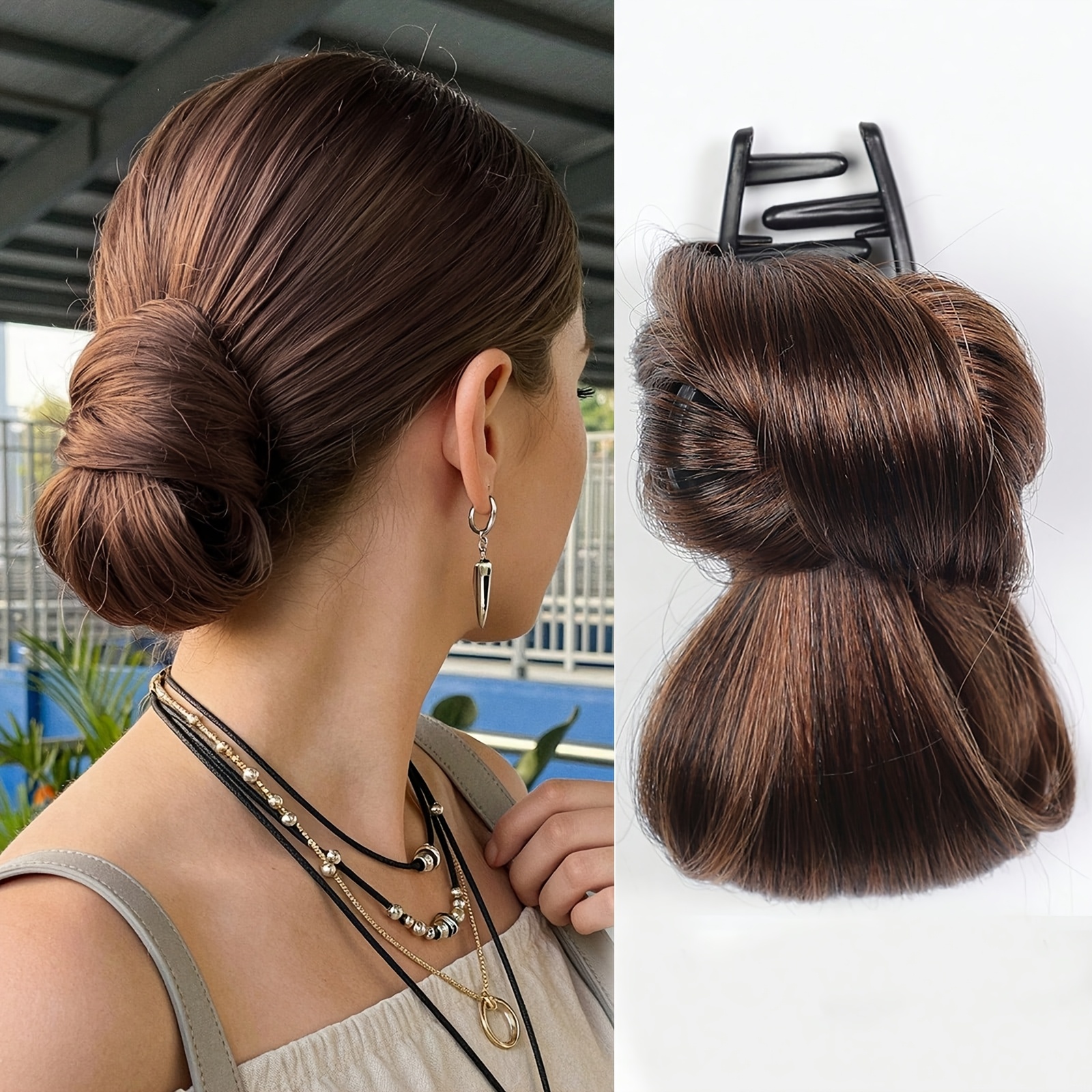 TEMU Women's Clip-on Low Bun Fake Hair, Slouchy Hairstyle Bun, New Fashionable And Elegant Styling Tool, Made Of High-temperature Smooth Synthetic