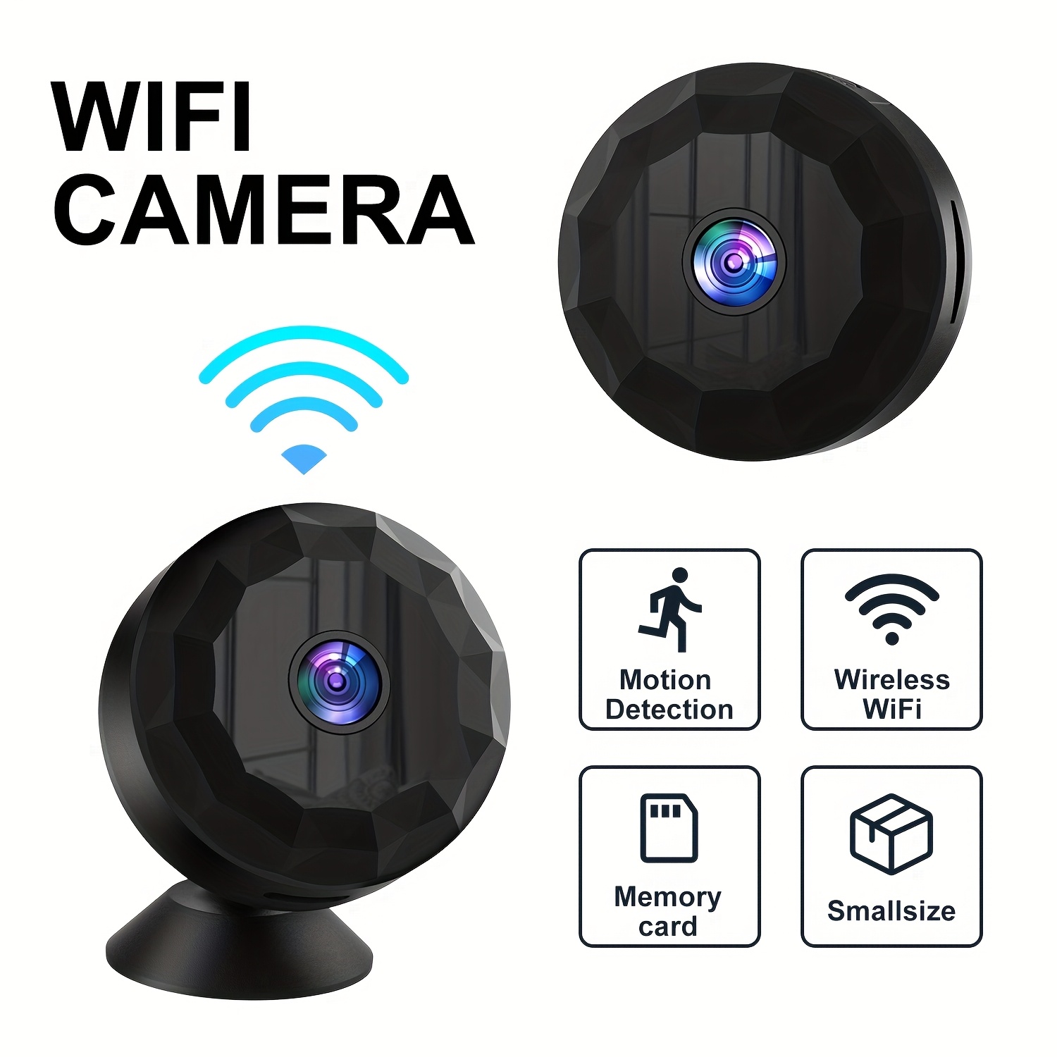 Умна безжична камера за сигурност - 2.4GHz WiFi за вътрешно/външно ползване, USB зареждане за пътуване/наеми | Наблюдение на домашни любимци, без SD карта, мобилно приложение
