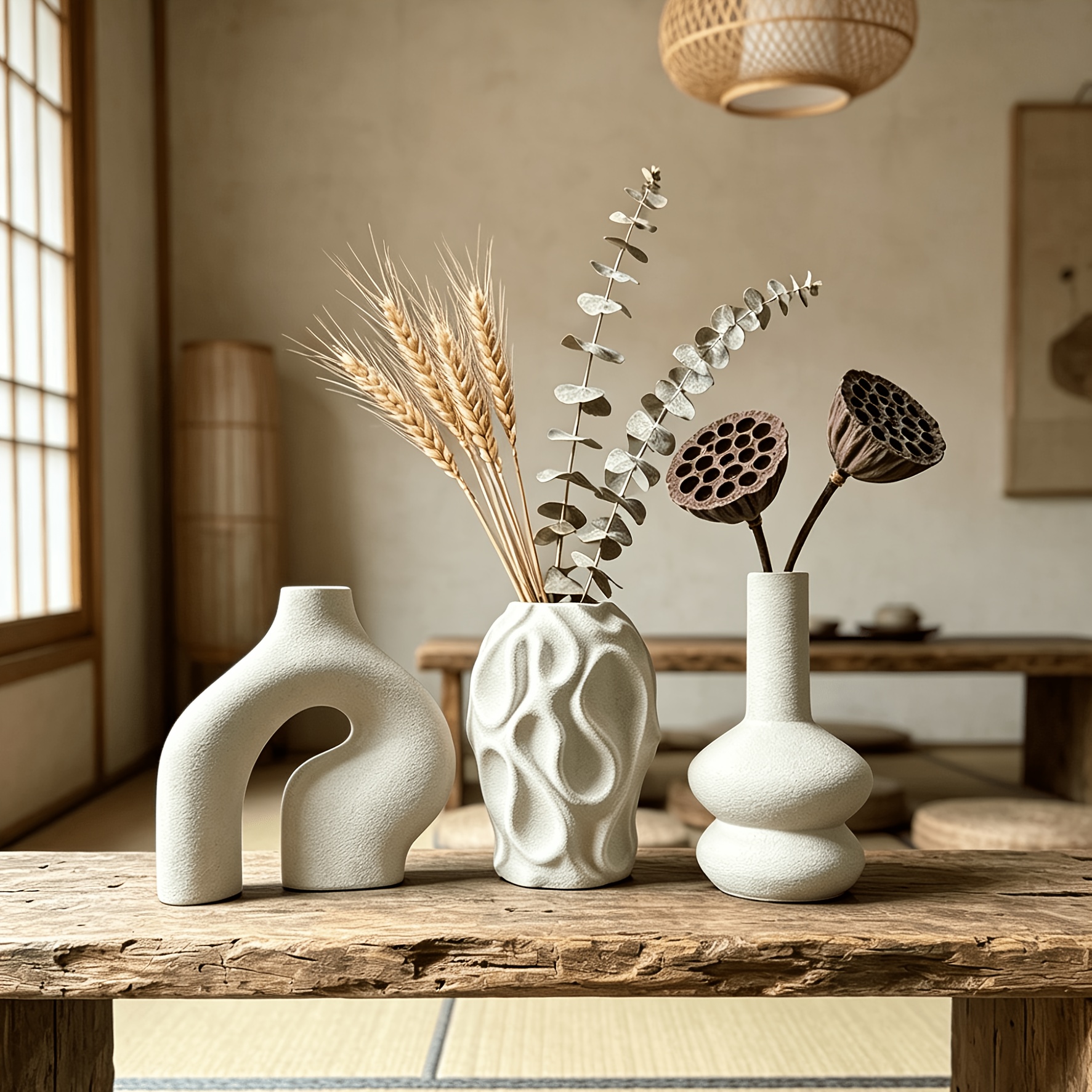 3pcs bohemian style vase set suitable for living room entrance and coffee table decoration irregular shaped cylindrical minimalist bohemian style vases   used on bookshelves dining table     gifts