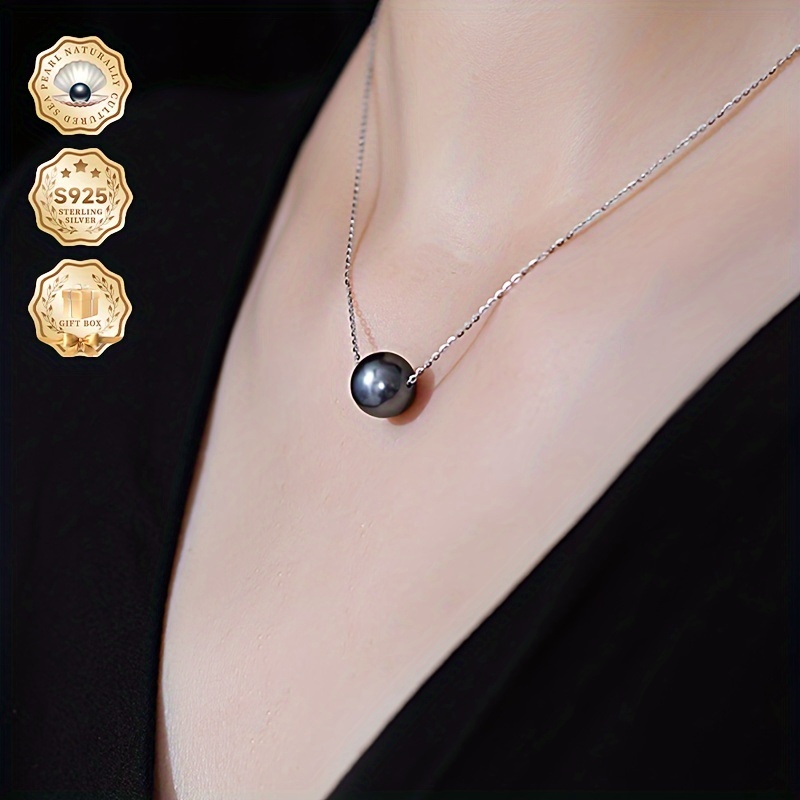 

Necklace, Women' Pendant Necklace, 9-10mm Large Grain, , Round Pendant, S925 Silver, Single Pearl, (gift Box) [natural Gemstone, Shape And Color , Pattern Color Position Is Random]