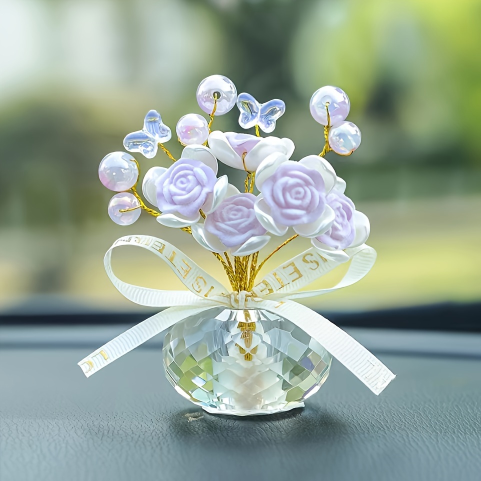 TEMU Handmade Creative Ribbon Crystal Rose Ornaments, Ornaments, Butterfly Flower Ornaments, Home Interior Ornaments, Bedroom Desktop Ornaments, Car