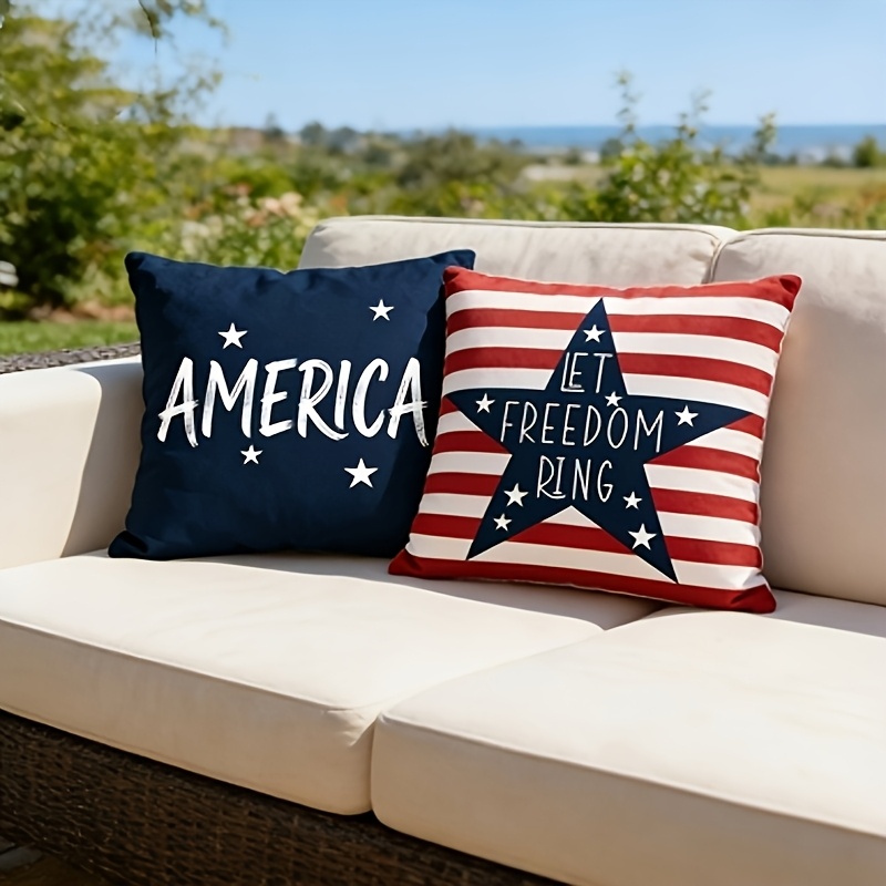 TEMU 2pcs American Flag Cushion Covers Suitable For Bedding, Pillow Covers With Stars & , Zipper Closure, Machine Washable - Day Decor, Contemporary