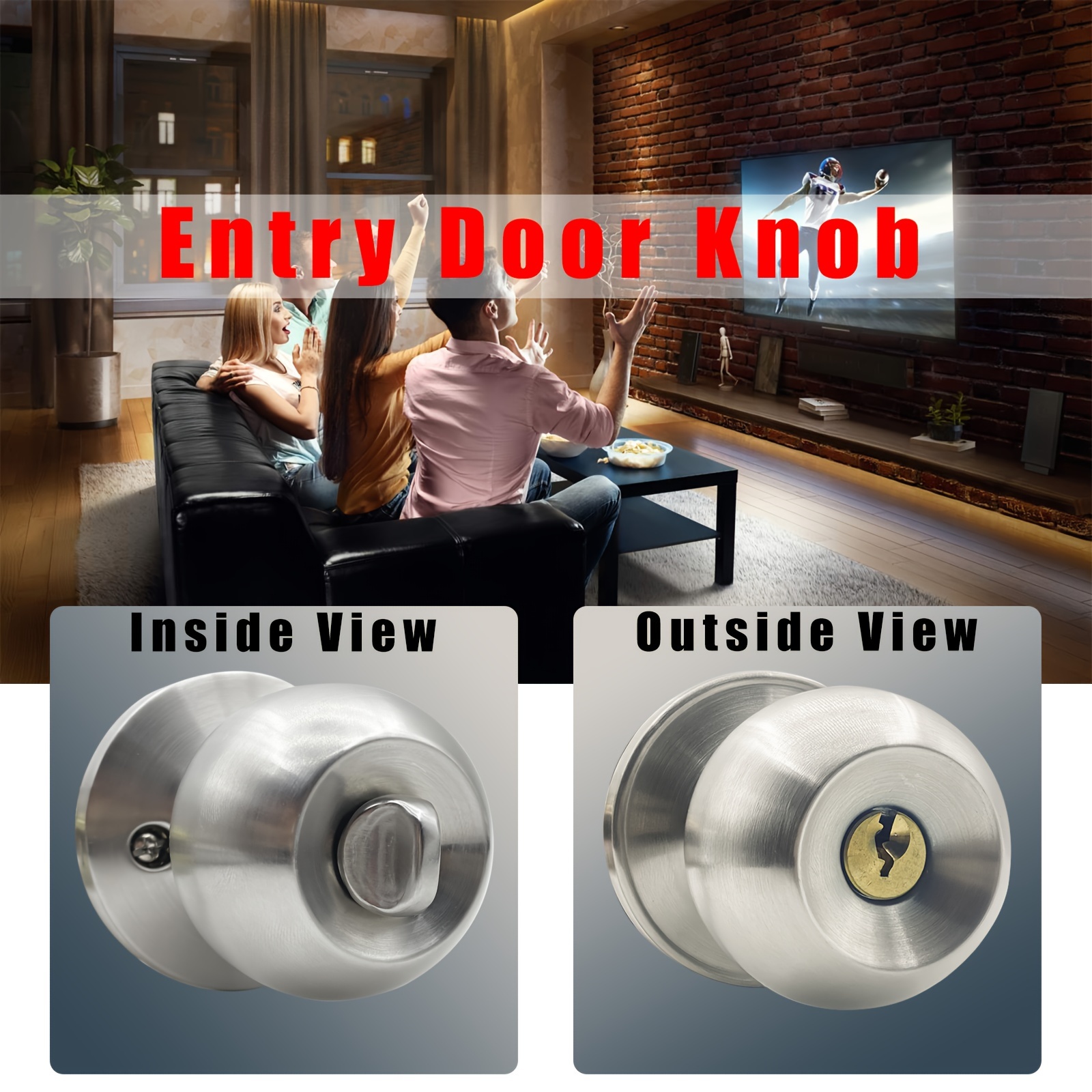 1pc Door Knob With Lock And Key Golden Color Round Ball Lock