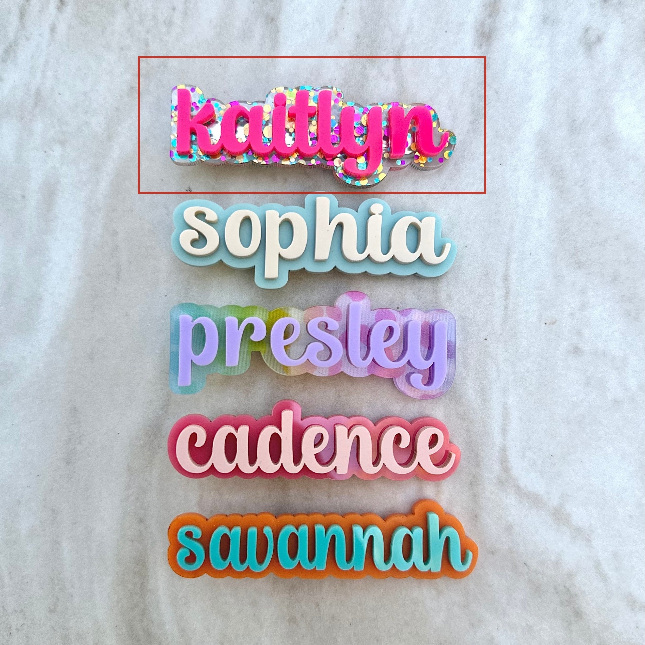 TEMU Personalized 3d Double-layer Acrylic Name Hair Clip - Elegant Rectangular Glitter Hair Accessory, Medium Women's Headwear, Great Gift For , Cute