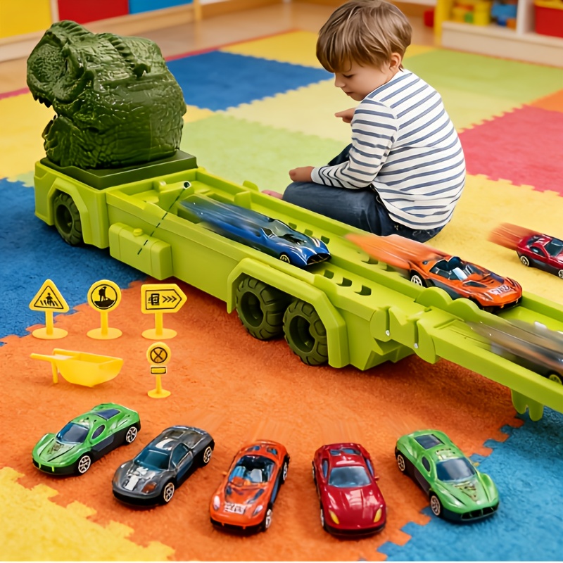 Transportation Race Car Toys, Interesting Dinosaur Race Car Toys, with 6 Racing Cars Included, Children's Transportation Truck Toy Set, (the Car Colors Are Random), Suitable As A Birthday Gift And Holiday Gift for Children