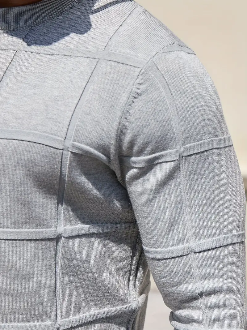 mens heavyweight 100 polyester sweater solid grey round neck long sleeve pullover with h shape silhouette ribbed neckline machine washable casual formal wear durable everyday layering essential Product details 39