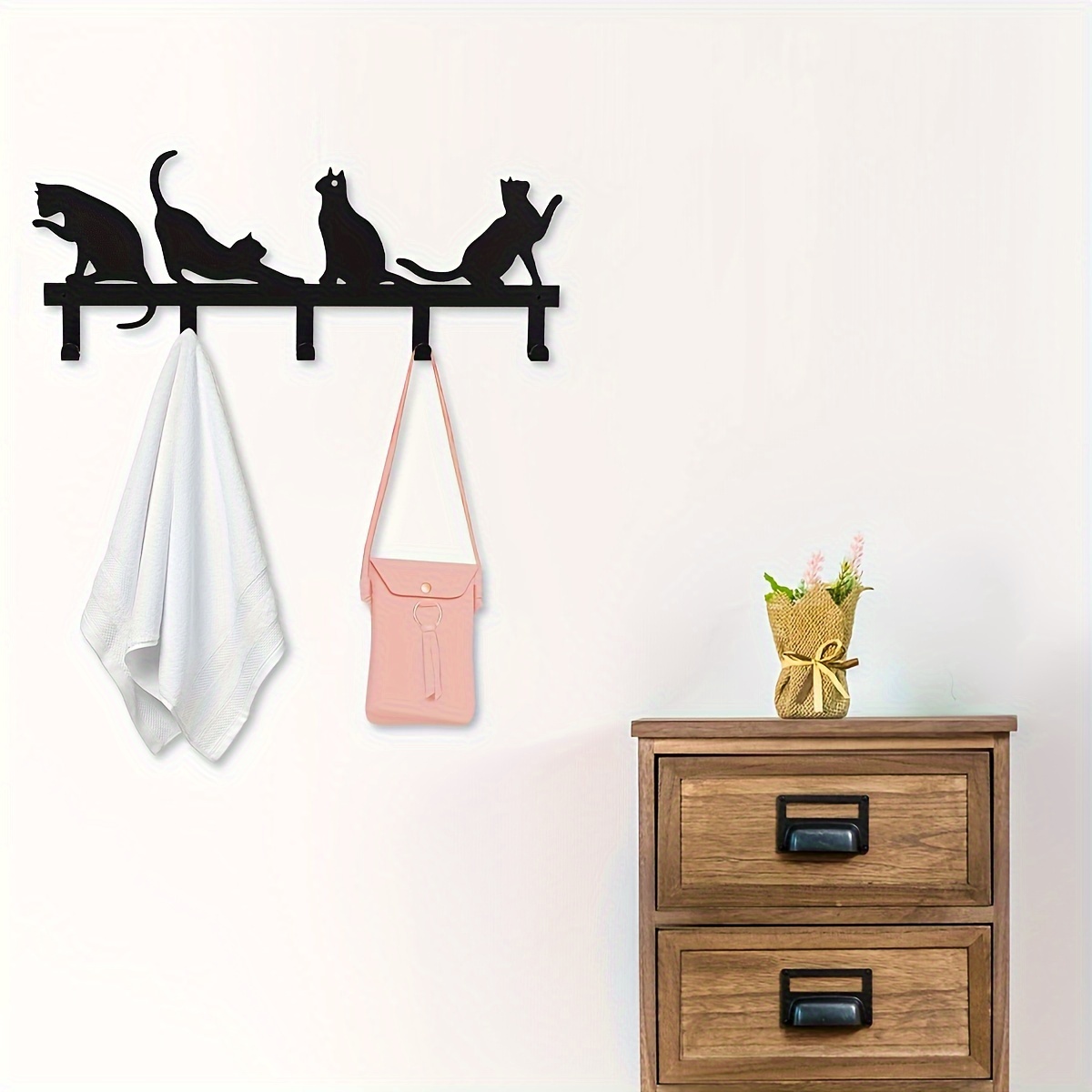 4 Metal Wall Mount Cat Tail Hooks