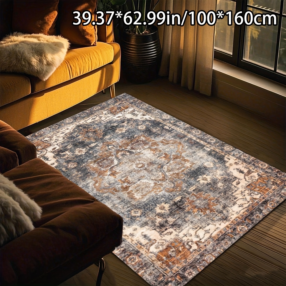 TEMU [soft Plush And Pointed Base] 1pc Soft Plush European Style Vintage Artistic Pattern Carpet Back-to-school Home Decor Comfortable And Aesthetic