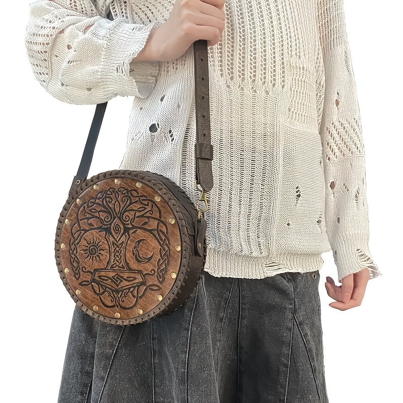 

Vintage Style Medieval Embossed Crossbody Bag, Punk Shoulder Bag, Unisex Waist Bag With Rivets, Do Not Wash