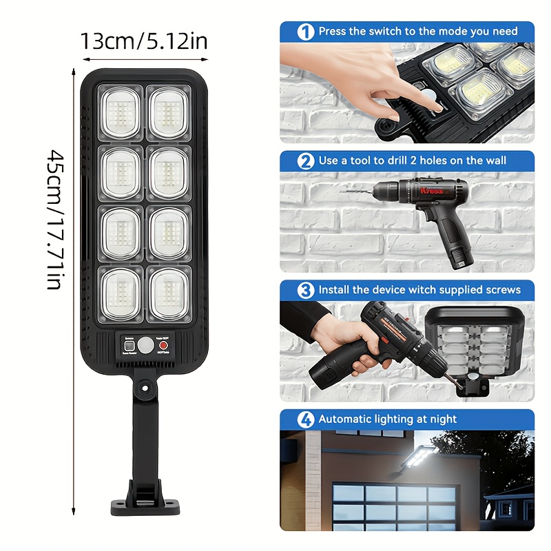 TEMU Outdoor Flood Light, Wire- & 0 Electricity Cost, Ip44 Waterproof Garden Lamp, 200 Led Beads, 3 Sensor , 120° Wide Angle Lighting For Commercial