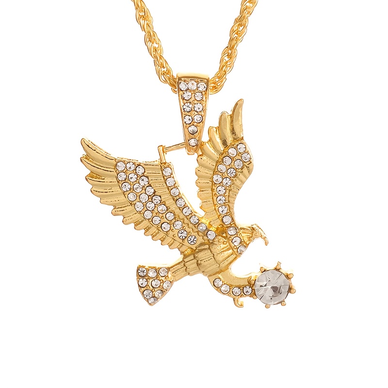 Image of A Hip-hop Luxury Trendy Men's Animal Eagle Pendant Necklace, Set With Shiny Synthetic Cubic Zirconiaia Embellishments, Party Clothing Accessories Gifts, Suitable For Daily Wear And Delivery