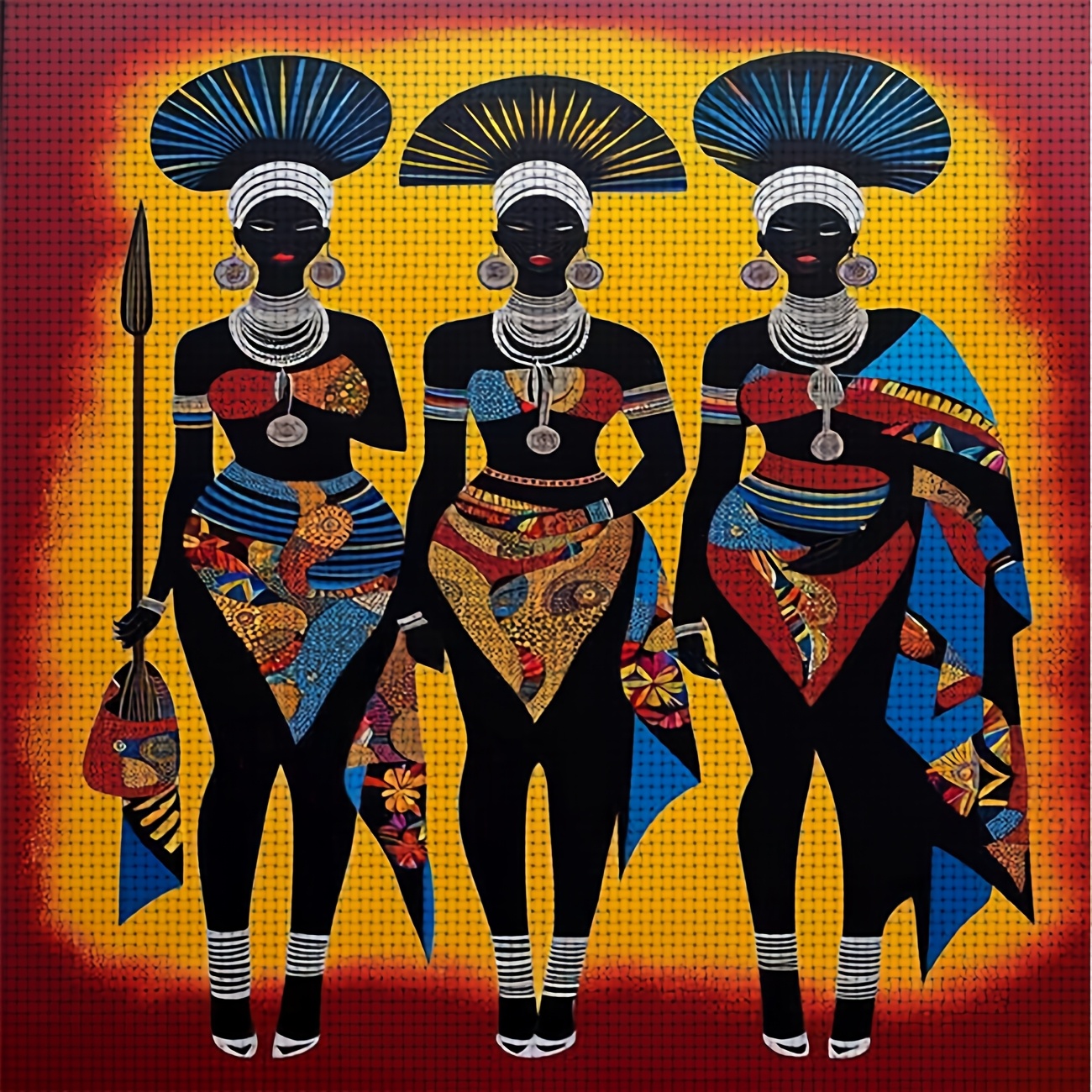 TEMU 1pc Diy Cross- Printed Kit, Unframed, Featuring The "three African Traditional Figures" Pattern. Beginners' Relaxing Crafting Time, Allowing You