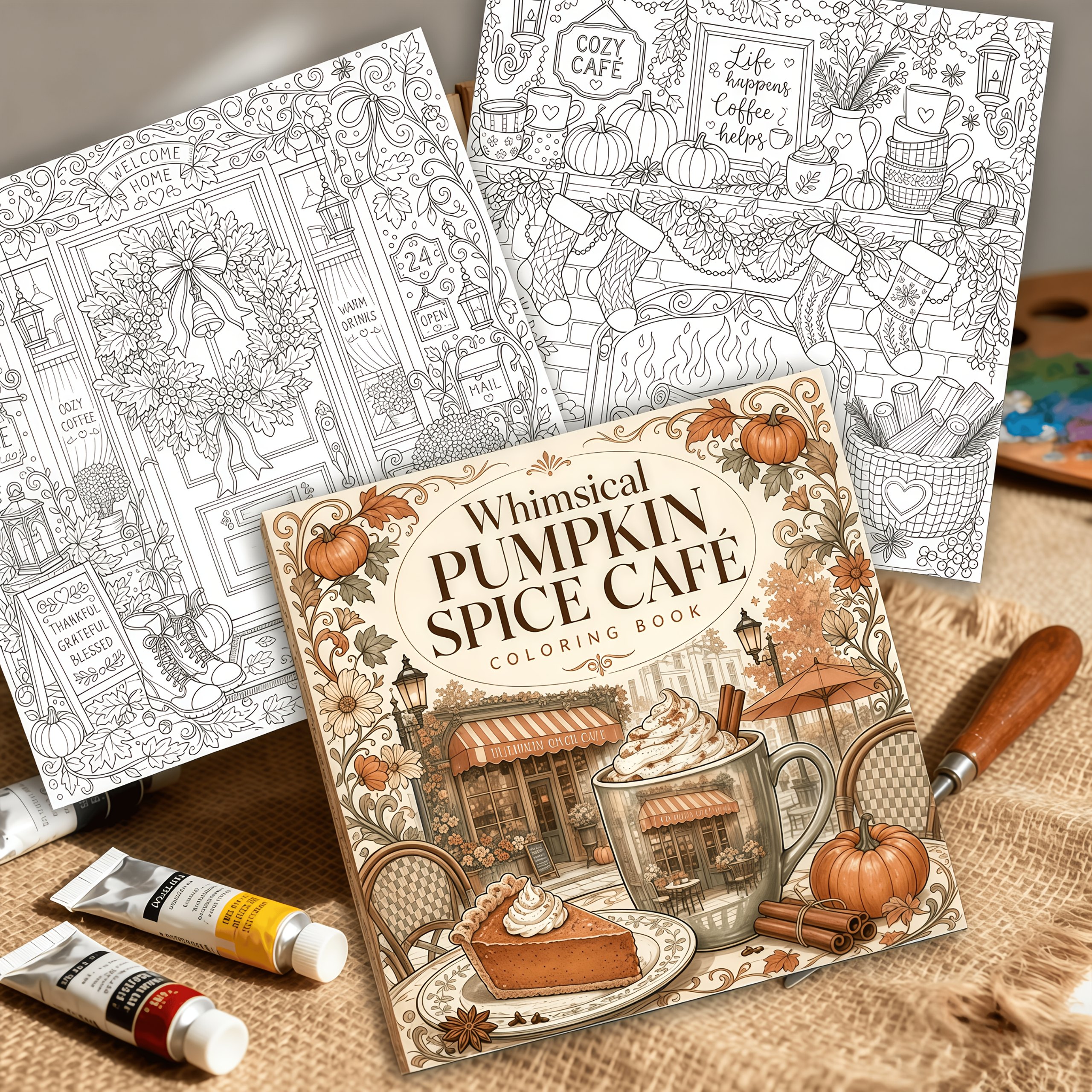 TEMU 1pc 7.87in X 7.87in 24 Pages Single-sided Printed Large Font Easy-to- Stress- Mandala Adult Coloring Book, Fun Pumpkin Spice Cafe Coloring Book,