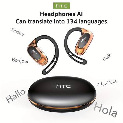 htc ne35 ai-vertaaloordopjes real-time vertaalkoptelefoon ows open-ear draadloze hoofdtelefoon, nieuwste bt v6.0, ruisonderdrukking helder , 6,5 uur muziek lange batterijduur, luidspreker volume