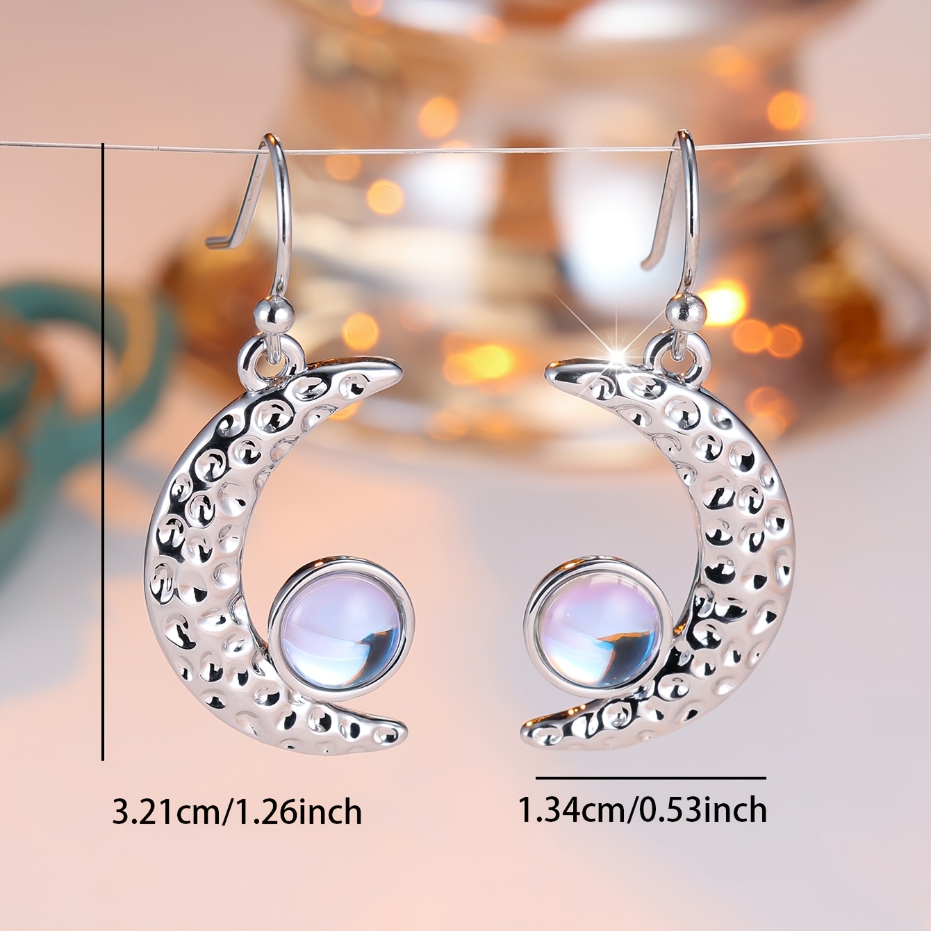 Women's K Plated Crescent Moonstone Earrings, Elegant Minimalist