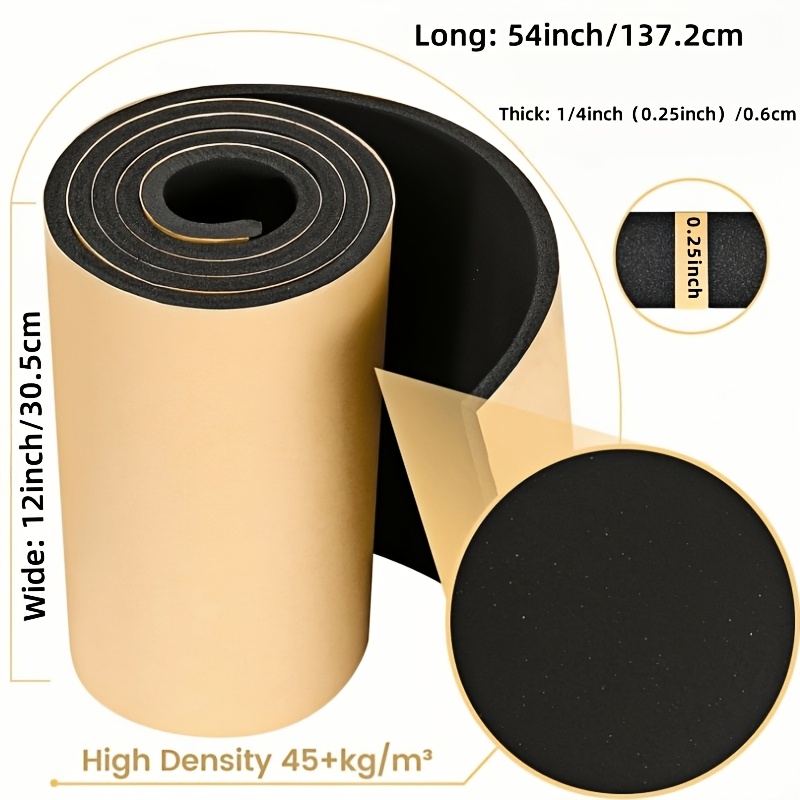 TEMU 1 Rolle hochdichter selbstklebender schalldämmender schallabsorbierender geschlossenzelliger Schaumstoff, 0,25 Zoll x 12 Zoll x 54 Zoll, 6 mm