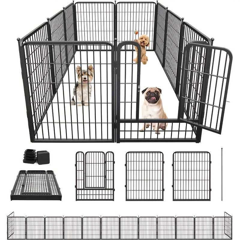 TEMU Dog Playpen Outdoor 32 Inches Height 8-12 Panels Heavy Duty Metal Dog Fence With Doors Dog Pens For Medium/small Dogs Portable Pet Puppy Playpen