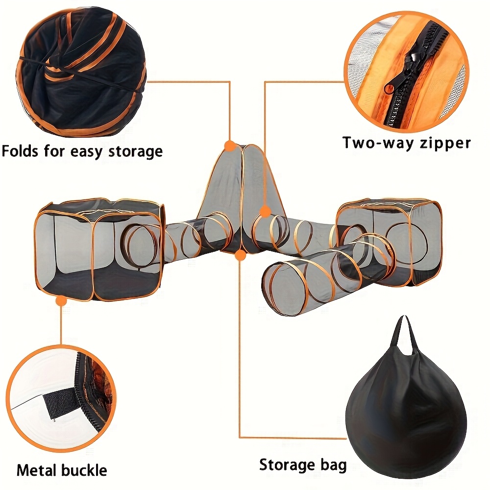 6-in-1 Honden- en Kattenkooi met tunnel, ademende polyester speeltunnels en tentset, indoor/outdoor training- en oefenspeelgoed voor katten en honden, kooi- en tenten voor katten, konijnen, vossen en kleine dieren, indoor/outdoor kattenhuis