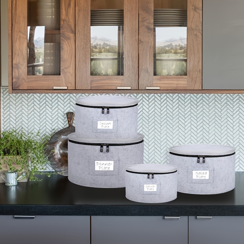 4 pack polypropylene pp felt lined storage boxes with lids protective dish organizer for moving suitable for plates and glasses 0