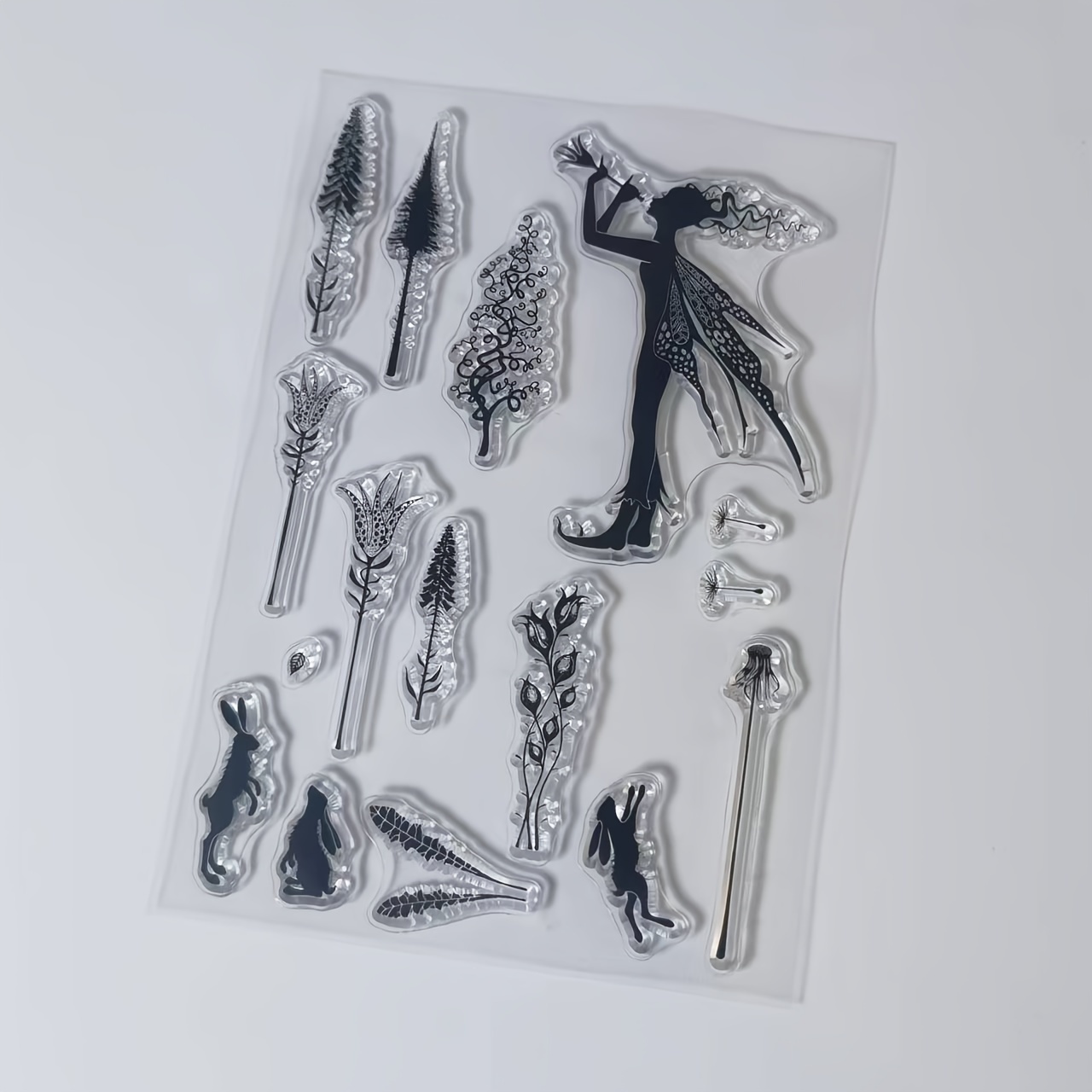 1 set of fairy silhouette clear stamps diy scrapbooking decor artistic patterns blank frame greeting cards album embellishments transparent silicone stamping kit for crafting
