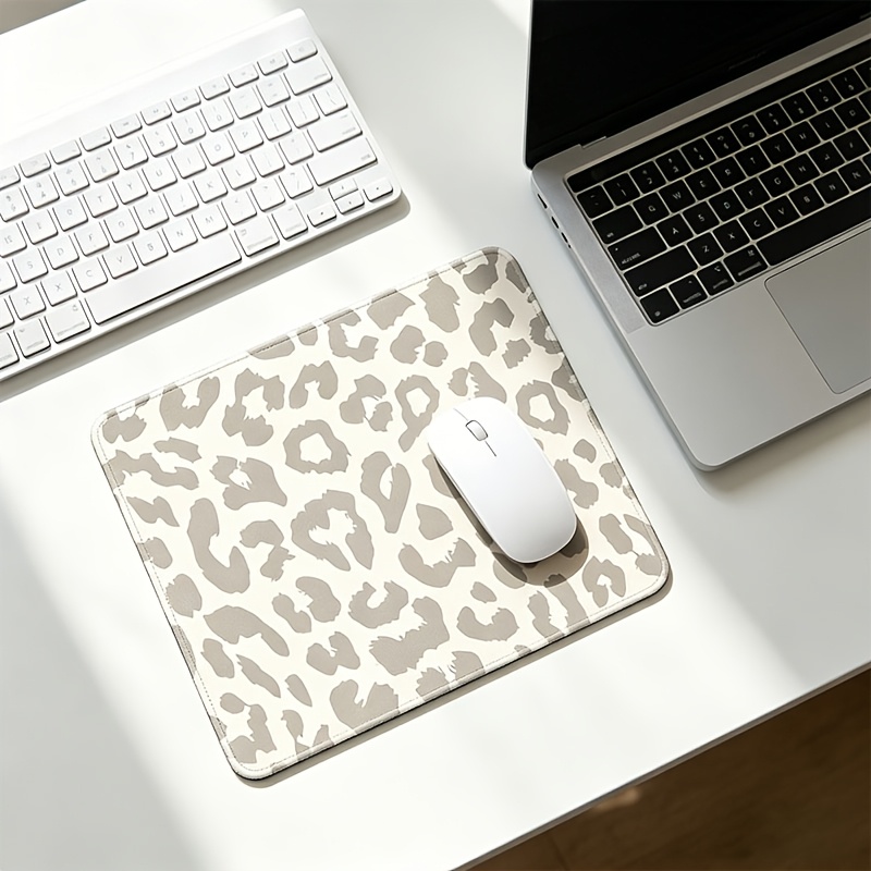 Image of Leopard Mouse Pad With Stitched Edges & Non-slip Base, Hd Printed Desk Mat, Perfect For Office, Gaming & Home Use, Cute Desktop Accessory By Women