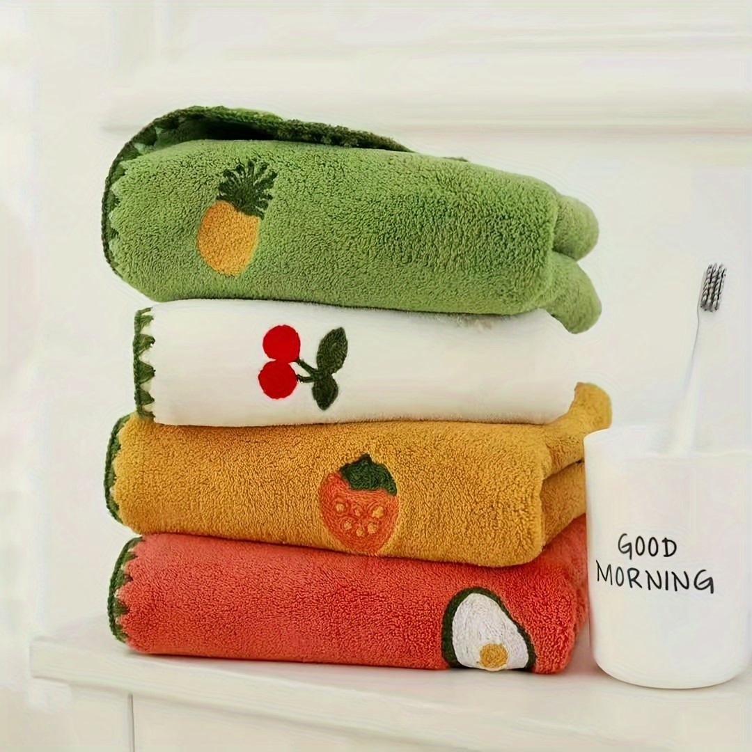 

1pc Cute Fruit Embroidered Face Towel, Household Absorbent Hand Towel, Soft Face Towel, About 13.77in*29.52in, Must Have Bathroom Towel, Bathroom Supplies, Home Supplies