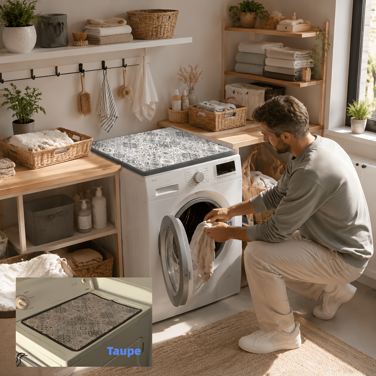TEMU Vintage Colorful Floral Tile Washing Machine Cover, Durable Decorative Protector Mat For Kitchen & Laundry Room Decoration