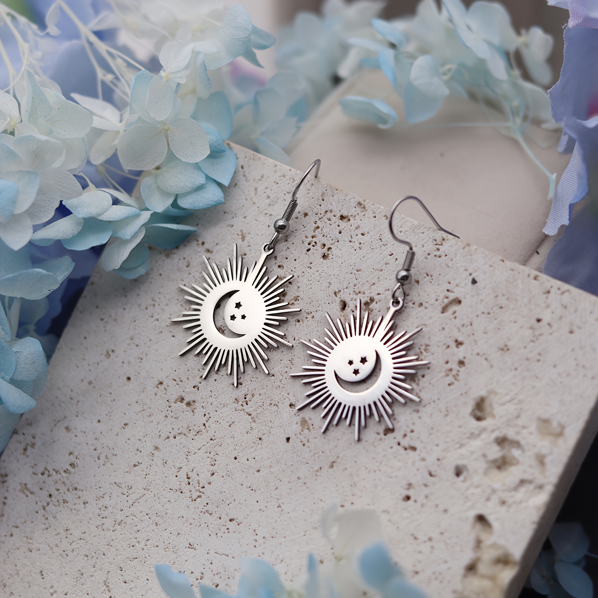 Stainless Steel Geometric Sun Vintage Pendant Earrings