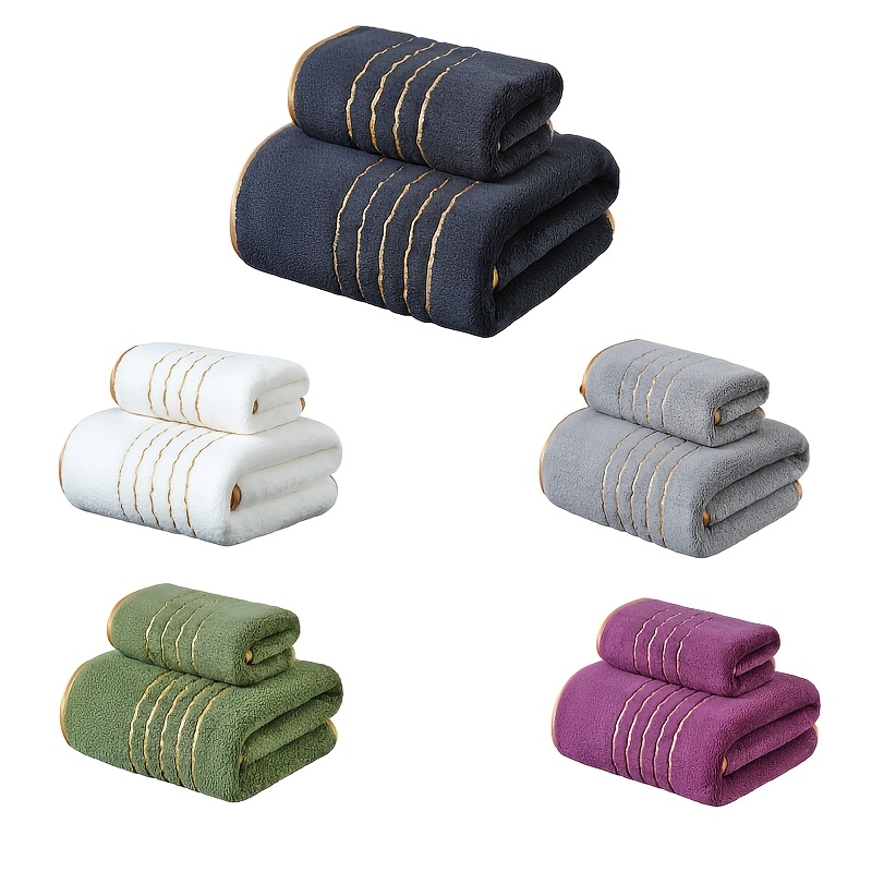 

2pcs Modern Striped Polyester Bath Towel Set With Super Absorbent Feature, 33.72*66.66 Inches + 13.33*29.01 Inches Small Towel, Bathrooms, Gyms, Parties, Gifts, Holidays, And Hotels, Wash Cloths