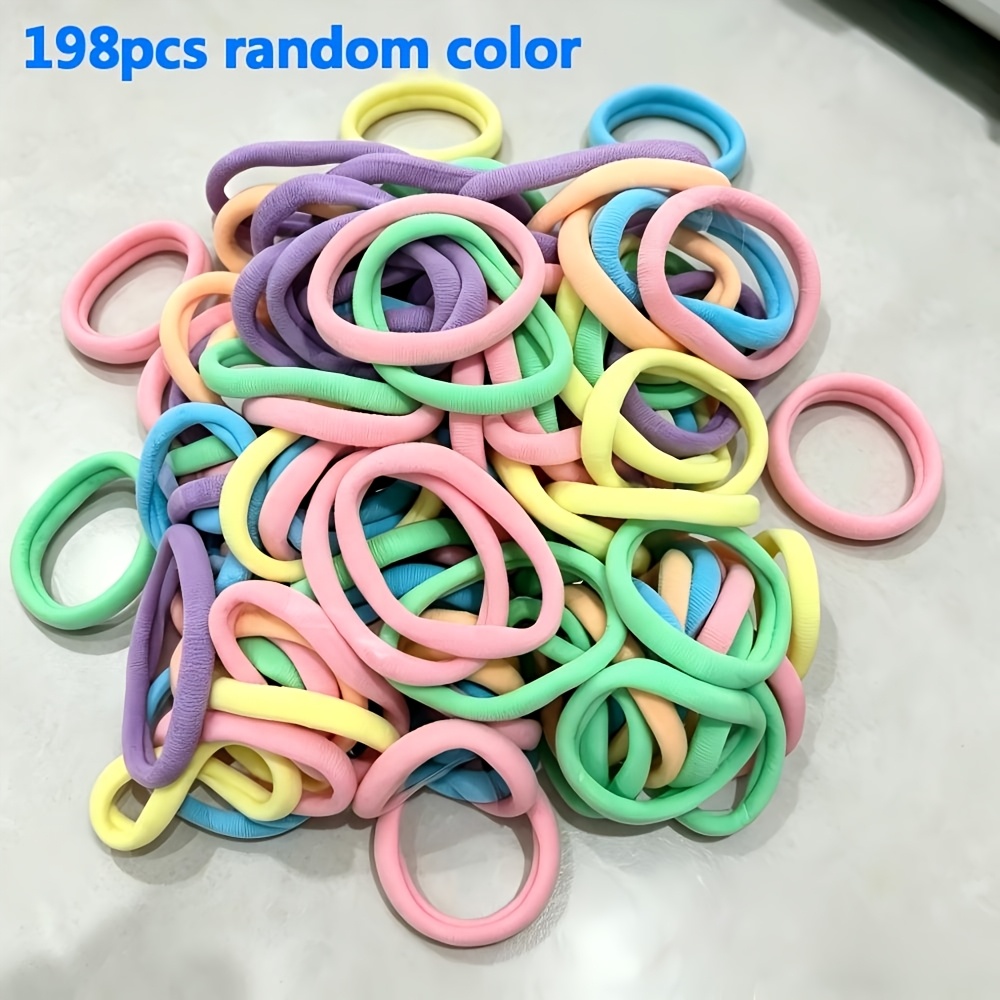 TEMU 198pcs Basic Hair Ties Random Color Multicolor Thickened 4cm High Elastic Hair Ties High Low Ponytail High Crown Artifact For Bun Fixing Daily