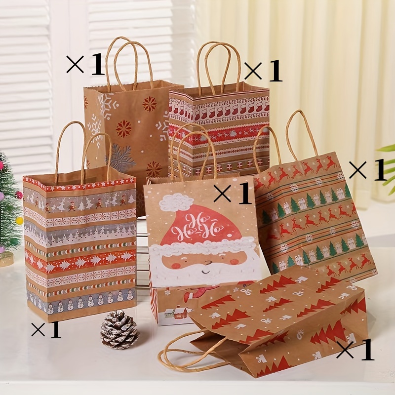 

6 Pcs Festive Christmas Gift Bags - Paper Material, Perfect For Holiday Shopping