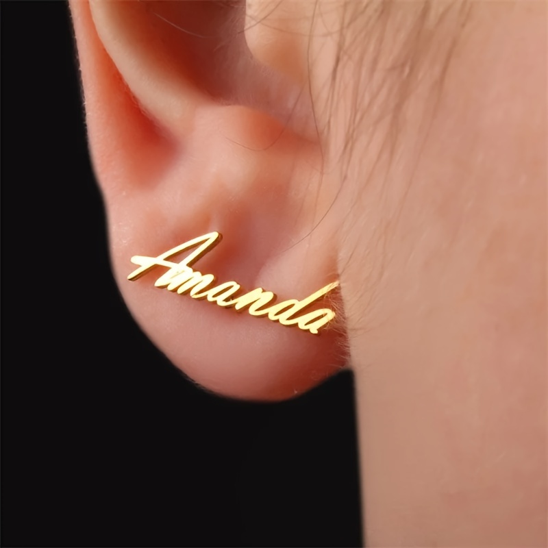 

Personalized Stainless Steel Stud Earrings For Women - Custom Nameplate, Hypoallergenic, Perfect For Parties & Festivals