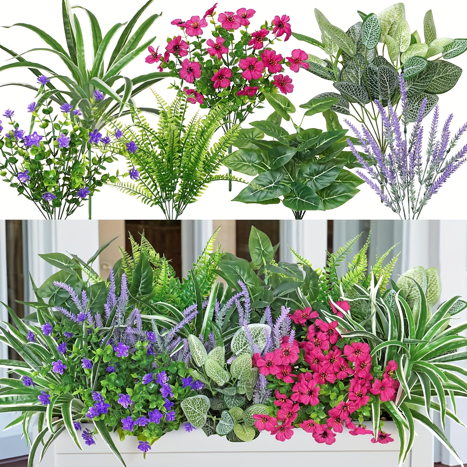 16pcs * Plants Outdoor Anti-UV Artificial Plant Flowers Imitation Boston  Fern Lavender Green Plant Shrubs for Outdoor * Front Porch Flower Pot  Window Box Home Decoration