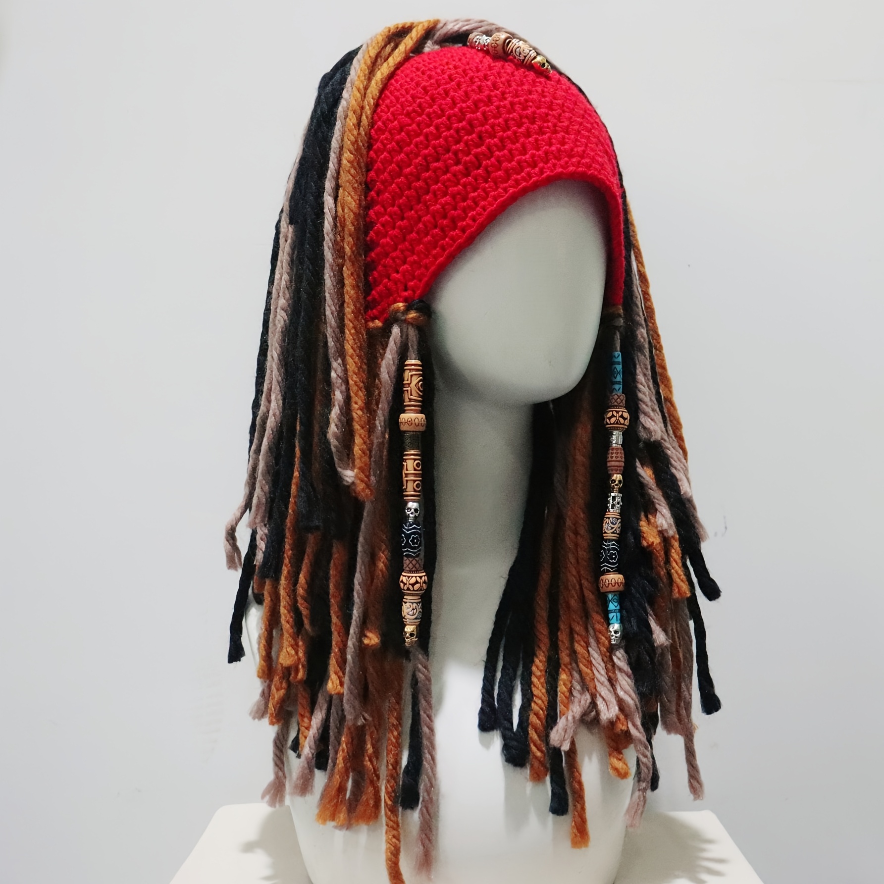 TEMU Bonnet Crochet Fait Main Dreadlock avec Breloques Perlées, Bonnet Cosplay Festival Y2K Unisexe, Coiffure d'Hiver Colorée et Originale, Cadeau de
