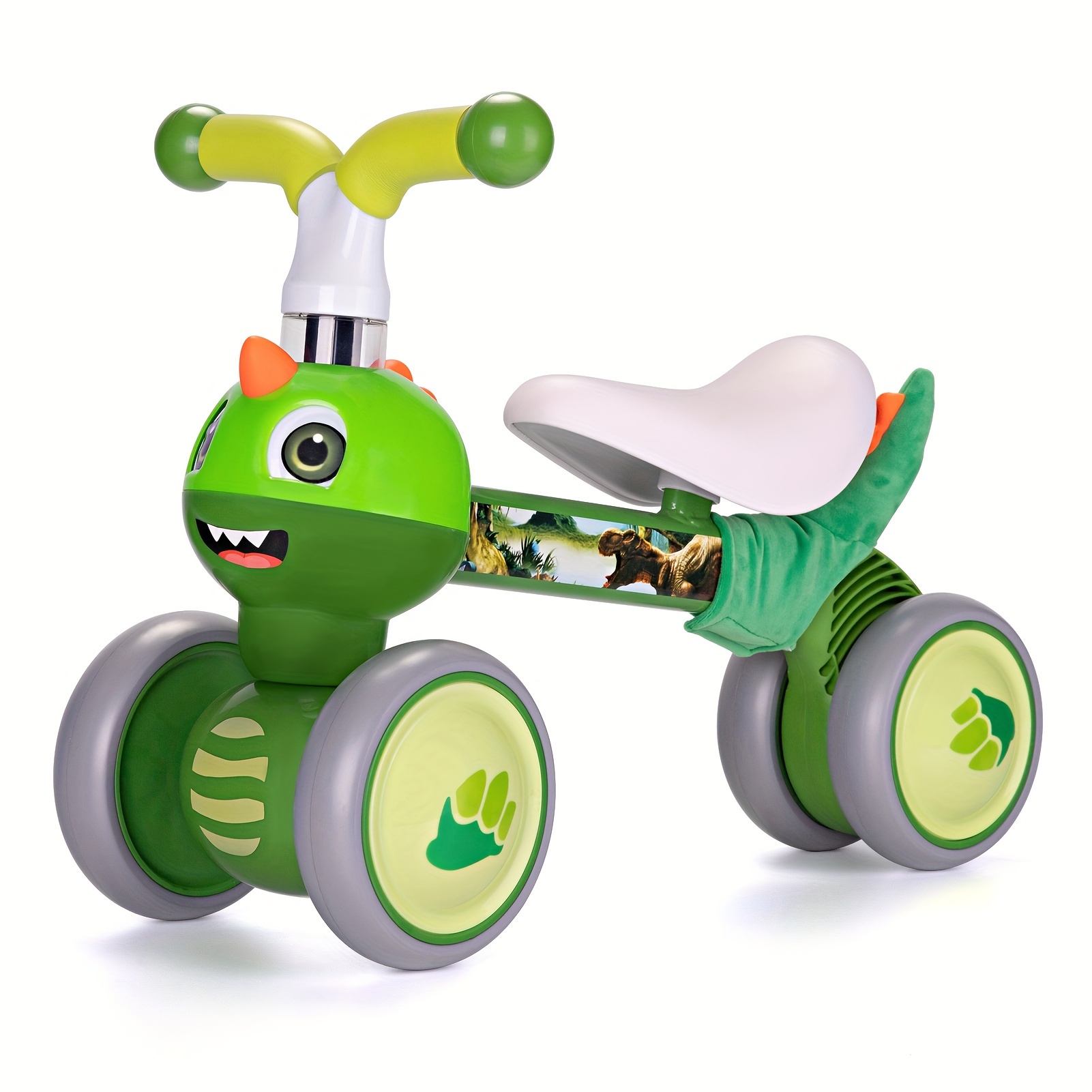

Dinosaur Balance Bike Toys, Non-pedal 4 Silent Wheels Riding Toys Indoor Outdoor, First Birthday Gifts