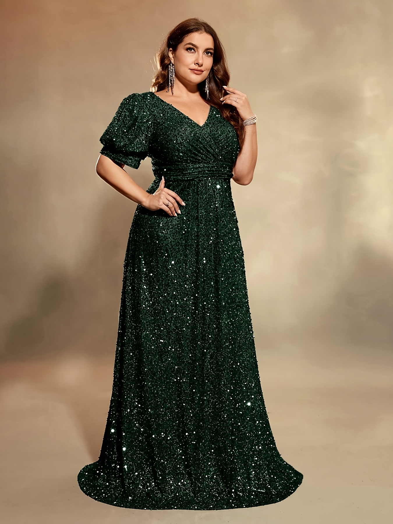 Party Black Empire Plus Size Cocktail Dresses Custom Made V Neck Emerald  Green Prom Dress With