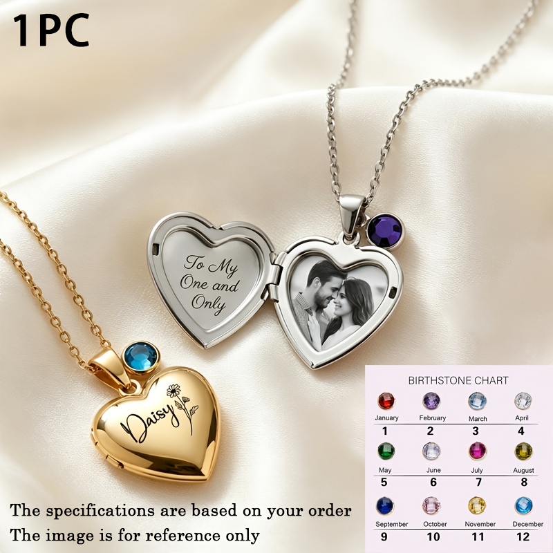 TEMU Custom Photo Heart Locket Necklace, Personalized Name Engraved With Picture Inside Pendant, 18k Golden Plated Stainless Steel Hypoallergenic,