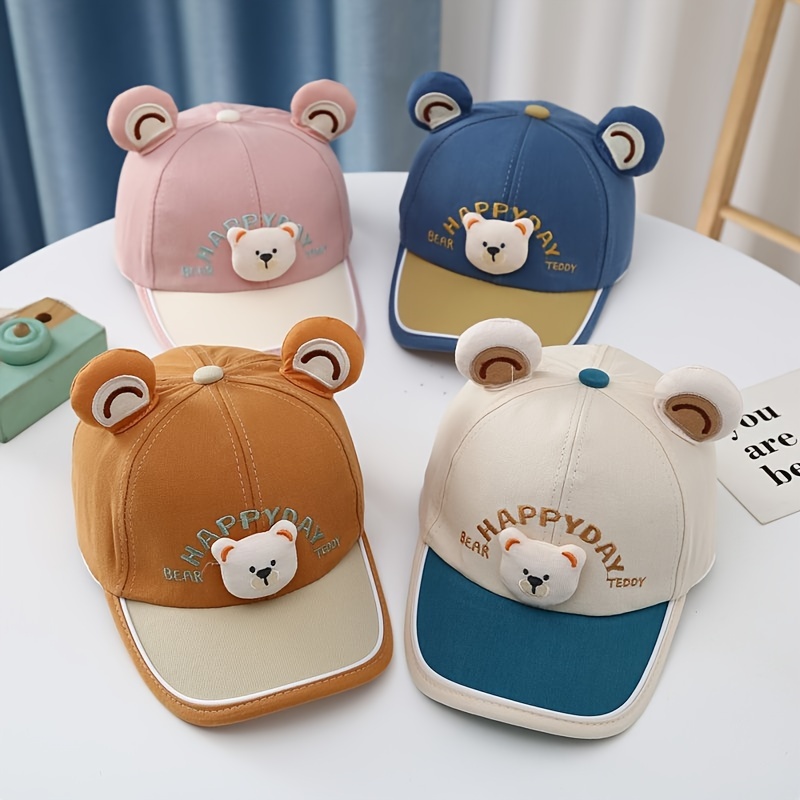 

1pc Super Cute Bear Hard Brim Duckbill Cap With Uv Protection, 44-50cm, Baseball Cap For 1-3 Years Old Baby