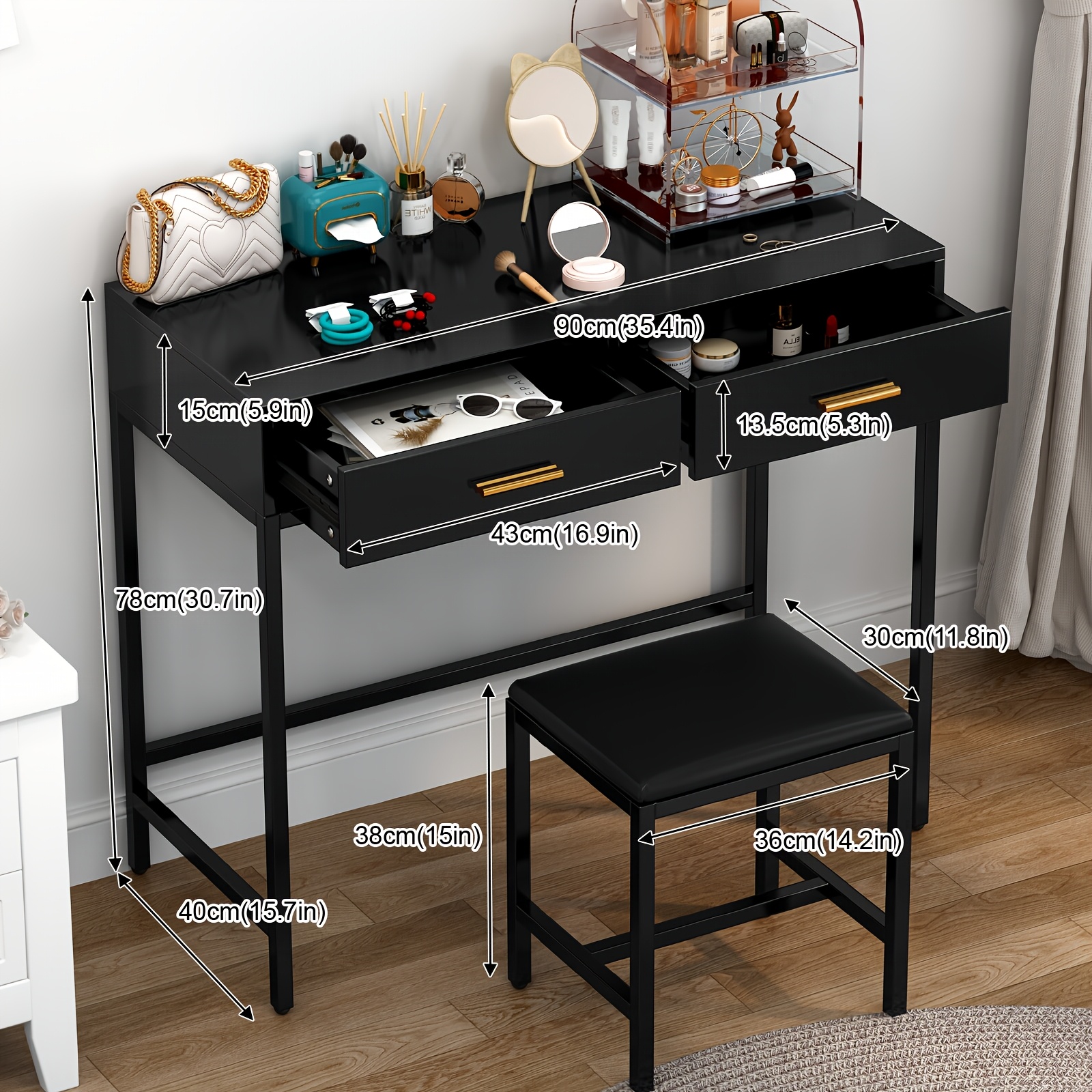 Bathroom Vanity with Mirror and Light, Multiple Storage Drawers