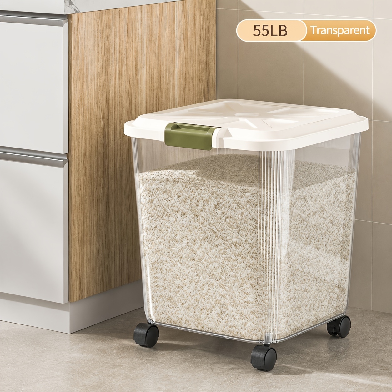 TEMU 1pc 11/22/33/55lb Rice Dispenser, Large Grain And Storage Container, Multifunctional Rolling Storage Container With Measuring Cup, Anti-insect