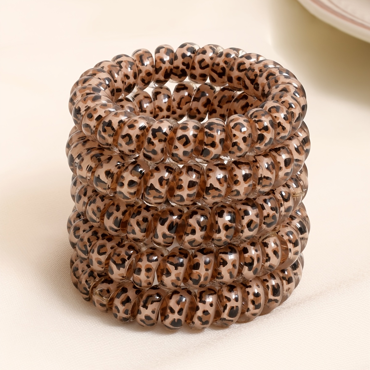 TEMU 5 pezzi di elastici per capelli con stampa leopardata e cavo per telefono, adatti per code e , braccialetti elastici per capelli e morbidi, code