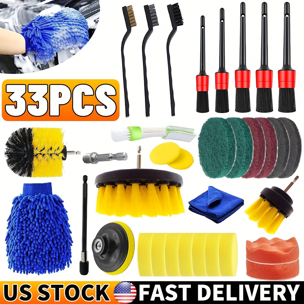 

33pcs Car Cleaning Kit Interior Exterior Auto Detailing Wash Drill Brush Engine