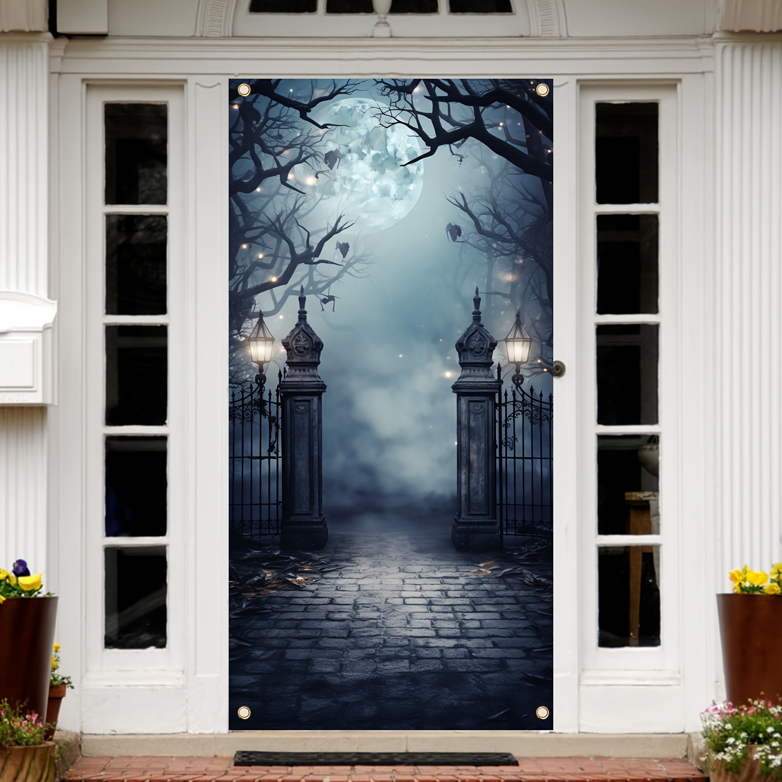 

Mystical Moonlit Gateway Halloween Banner, 70x35 Inch Vinyl Door Decoration, Spooky Scene Porch Sign, Ideal For Home & Garden, Halloween Festivities, No Electricity Needed, Multipurpose Holiday Decor