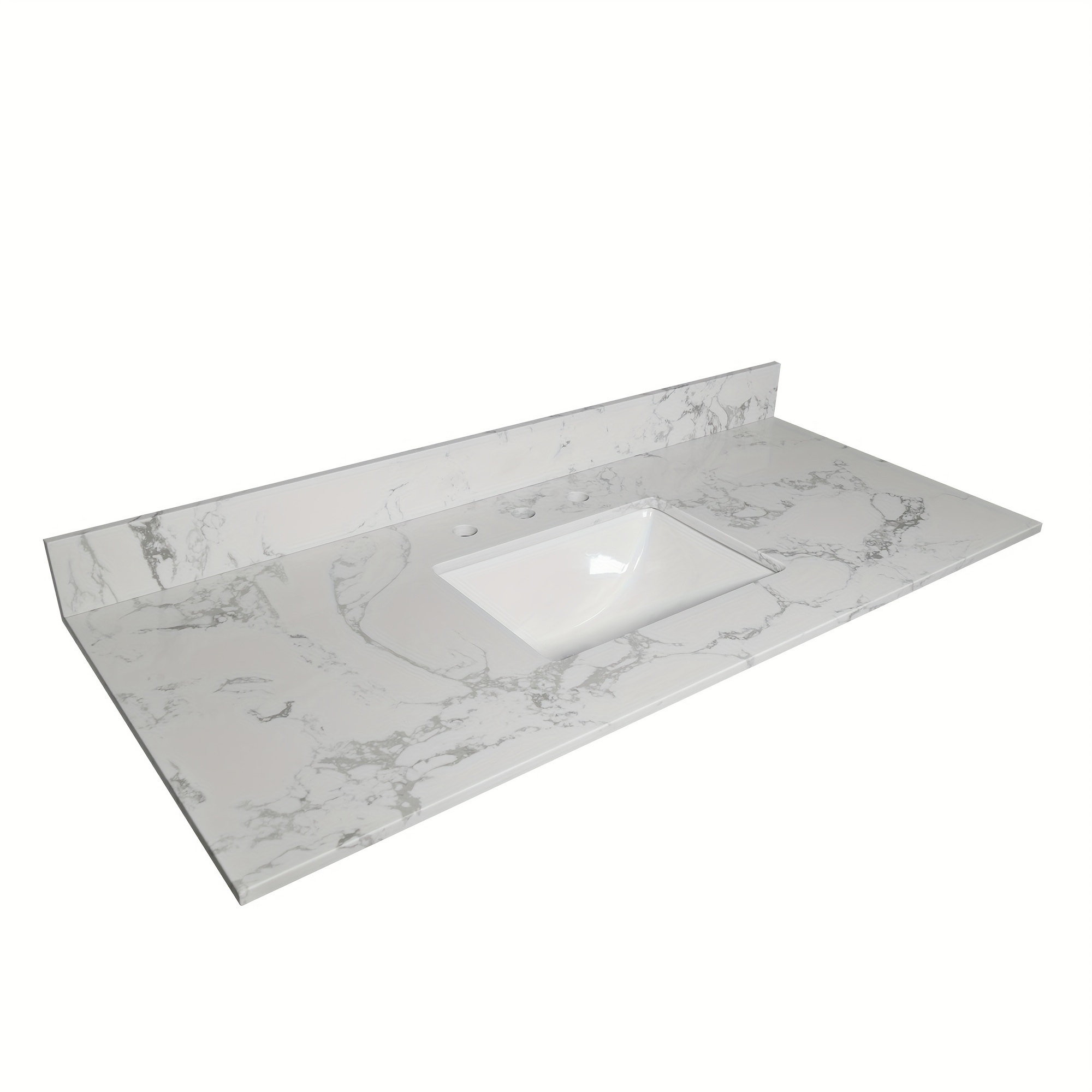 

43x22 Bathroom Stone Vanity Top Stone Carrara Color With Rectangle Undermount Ceramic Sink And 3 Faucet Hole With Back