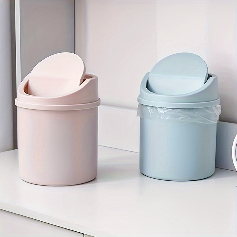 

1pc Mini Desktop Trash Can With Swing-top Lid - Small Plastic Waste Bin For Bedroom, Office, - Cylindrical, Space-efficient Design, Easy To Clean, Includes 2 Trash Bags, No Electricity Needed