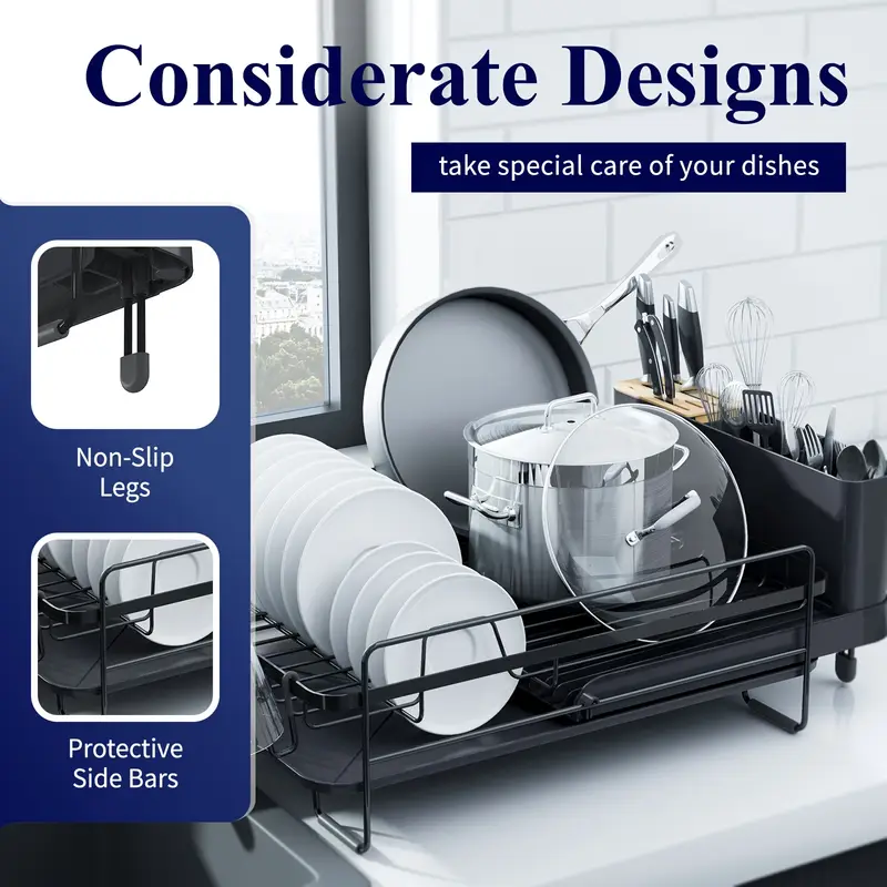 adjustable extendable shelves dish drying rack 19 2 26 7 stainless steel fingerprint anti slip silicone caps cutlery cup shelves countertop for kitchenware organization Product details 6