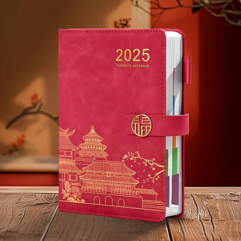 TEMU [new Product Promotion] 2025 National Notebook Thickened Schedule With Leather Face Learning Notepad Wholesale