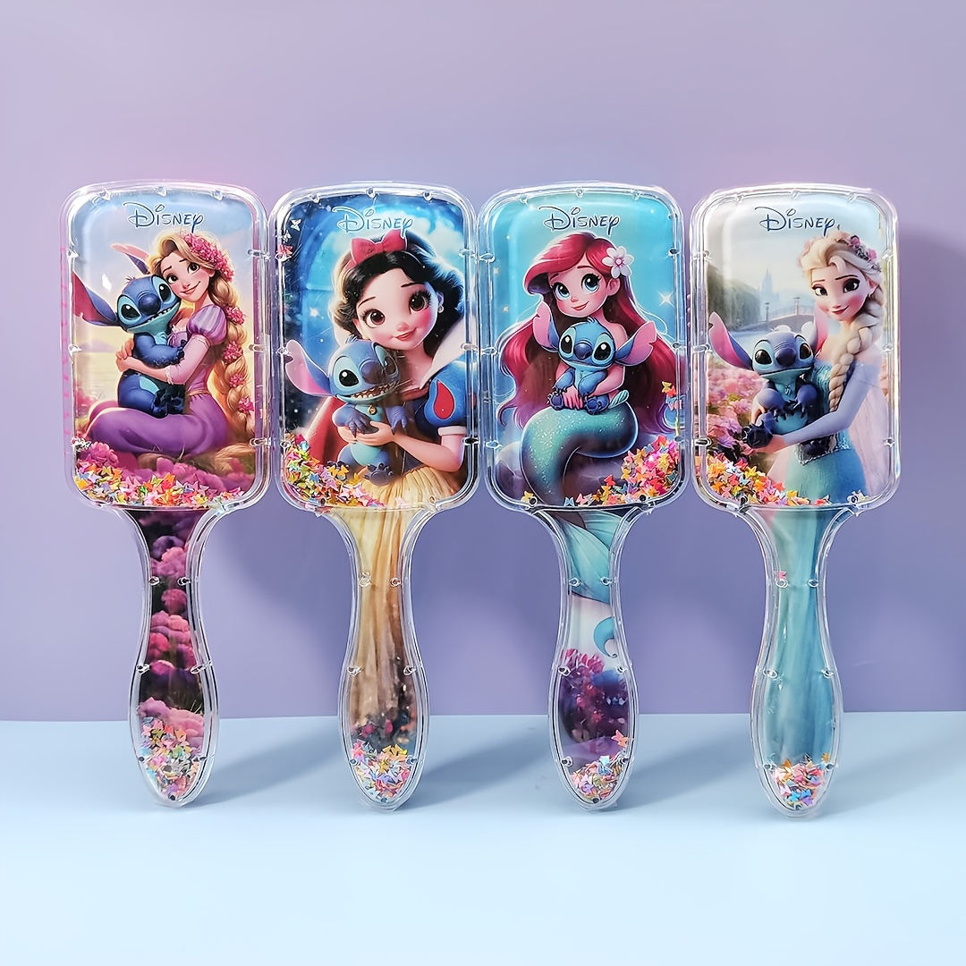 

Disney's New 1pc Stitch Princess Series Comb For Scalp Massage, A Portable And Cute Cartoon Paddle Hair Styling Comb.